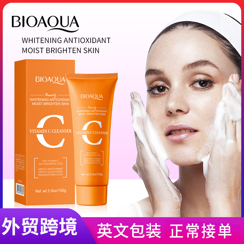 All-english BIOAQUA Vitamin C Whitening and Antioxidant Facial Cleanser, cross-border export wholesale of cleansing facial cleanser full figure