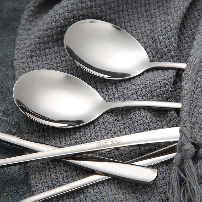 Direct-sale 304 stainless steel spoons, adult household rice spoons, main dining spoons, Korean long-handled spoons, thickened spoons, Western dining spoons details Picture