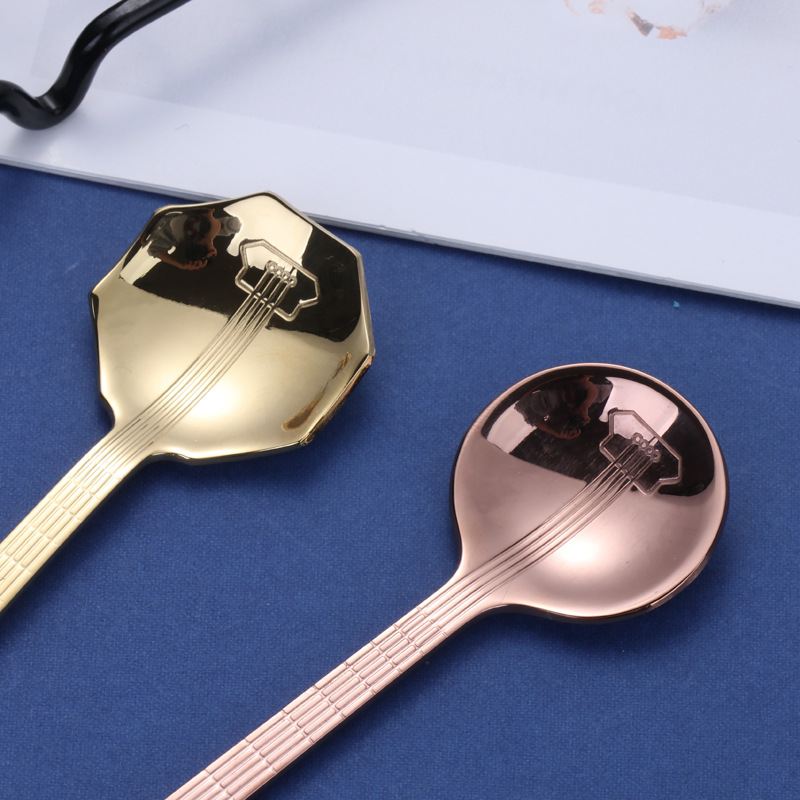 Wholesale creative 304 stainless steel coffee spoons, guitar music bar spoons, mixing spoons, dessert ice cream spoons, Logo Specification drawing