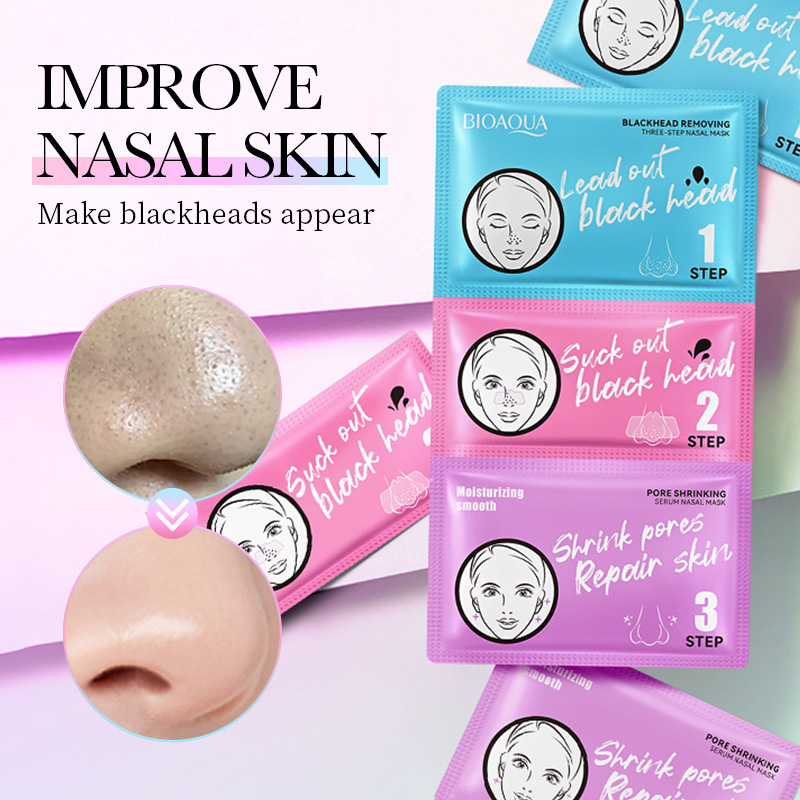 Full English BIOAOUA Blackhead Removal three-step Nasal Patch for acne and keratin removal T-zone care Nasal Mask Cross-border wholesale details Picture
