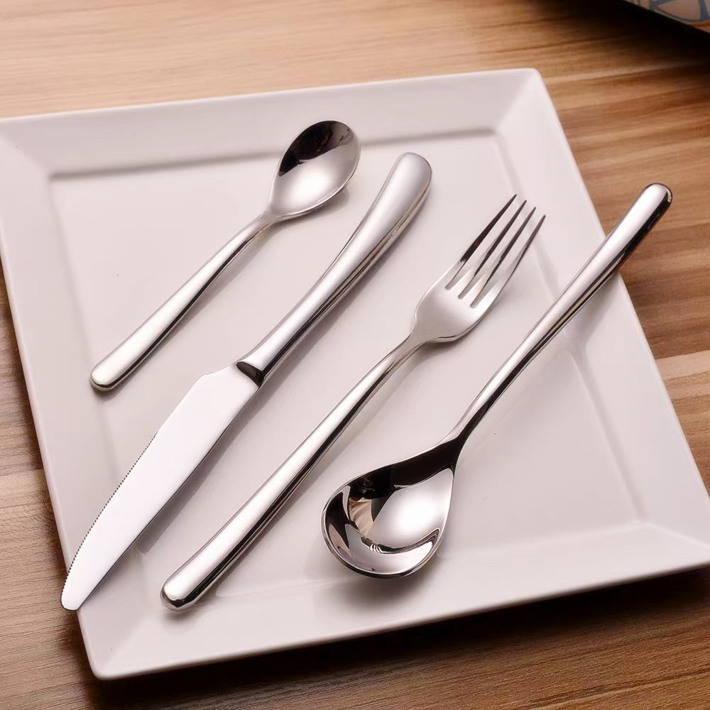 Food-grade 304 stainless steel knives, forks and spoons, Western tableware, glossy restaurant steak knives and forks, thickened hotel spoons full figure