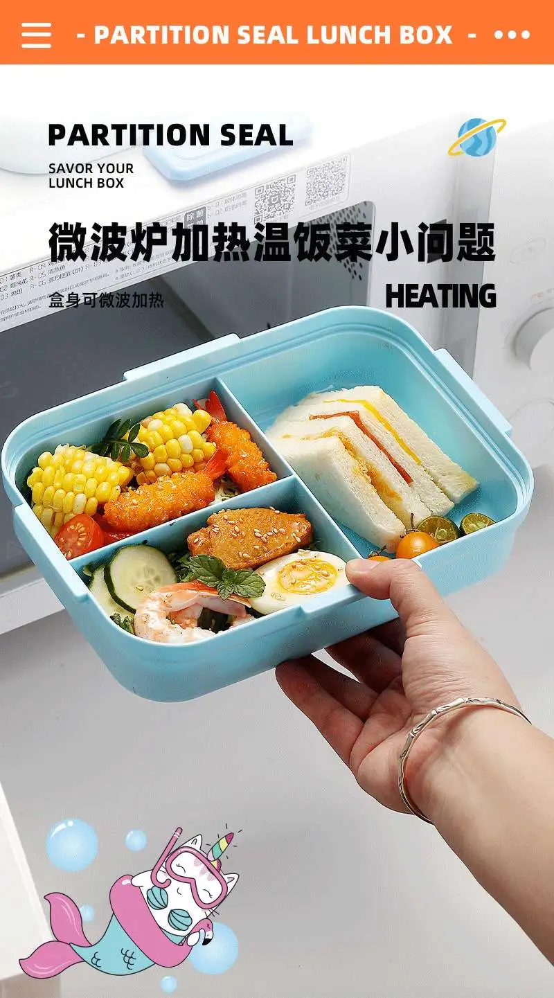 J35-2691 Cute Children's lunch Box, portable microwave oven, student bento box, compartments lunch box, 1270ml detail image 7