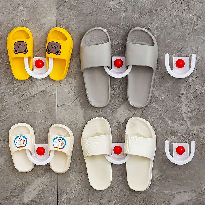 J52-3819 Bathroom slippers rack, wall-mounted, no need for drilling, bathroom wall, behind the toilet door, draining shoes storage Application Scenario