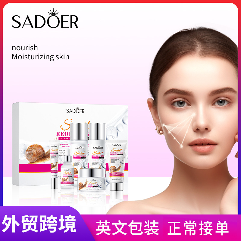Cross-border export wholesale of SADOER Snail Recombinant Collagen Six-piece Moisturizing Skin Care Set in full English full figure