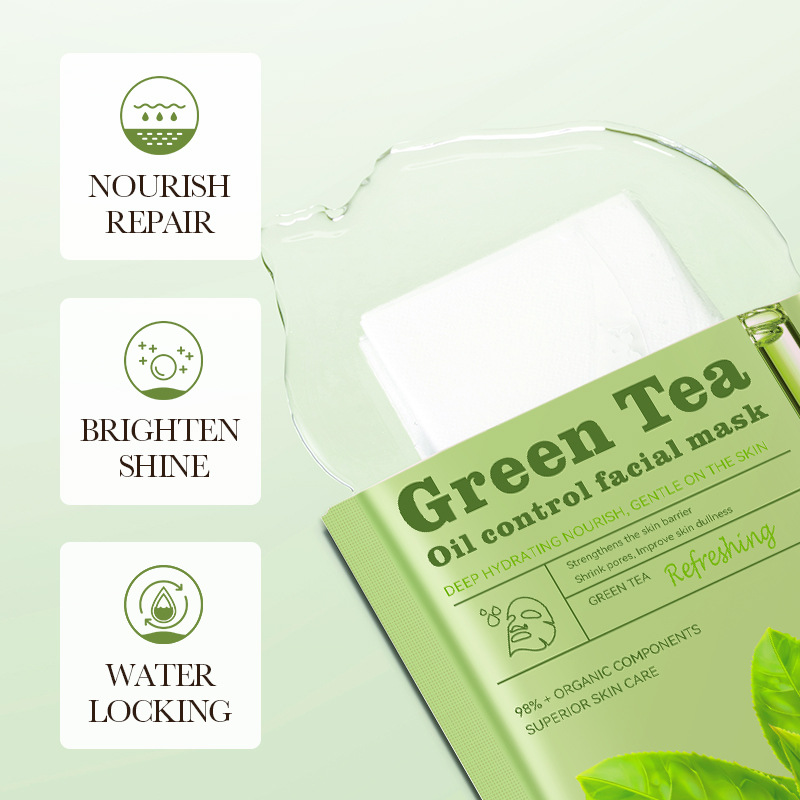 All-english SADOER Green Tea Oil-Control Refreshing Mask, Moisturizing and Hydrating Mask Patch, cross-border export wholesale Specification drawing
