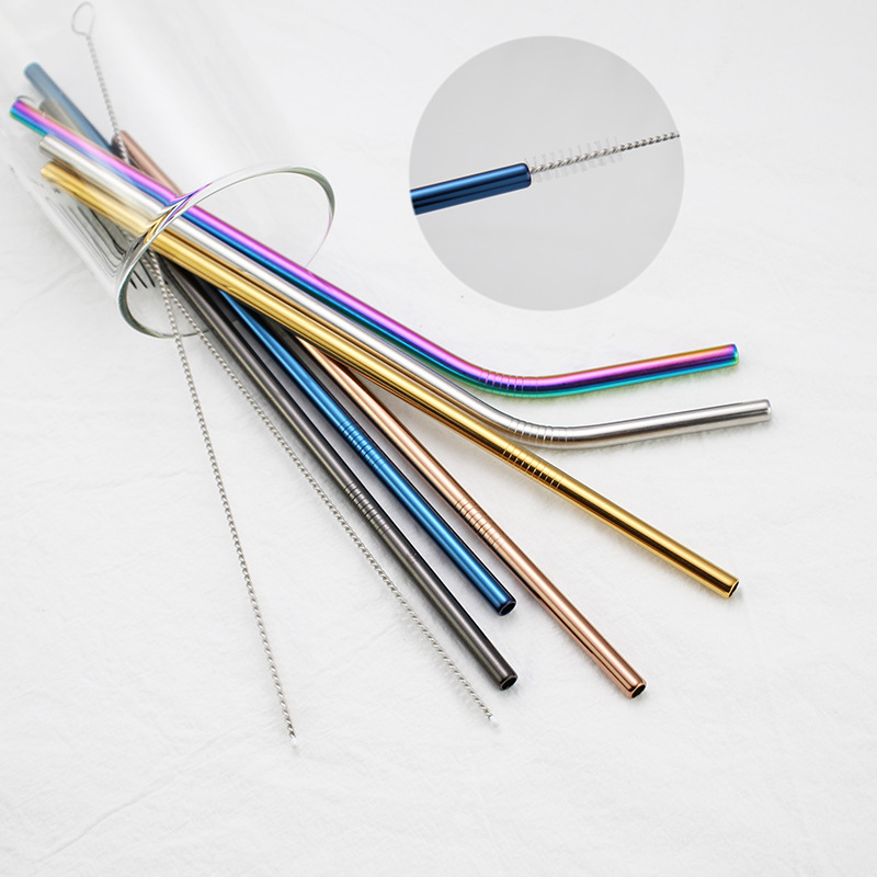 Wholesale 304 stainless steel straws, food-grade colored metal straws, creative milk tea drink straws, one tube per person details Picture