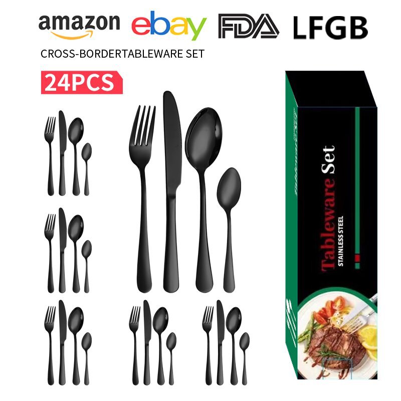 Cross-border Amazon Western cuisine knife, fork and spoon 4-piece stainless steel tableware, gold-plated gift box tableware set Specification drawing