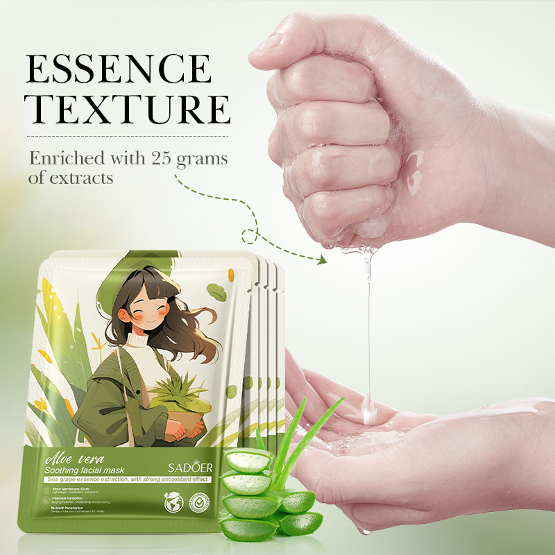 Cross-border export wholesale of SADOER aloe Vera Soothing Mask for hydrating, moisturizing and nourishing the skin Item Picture