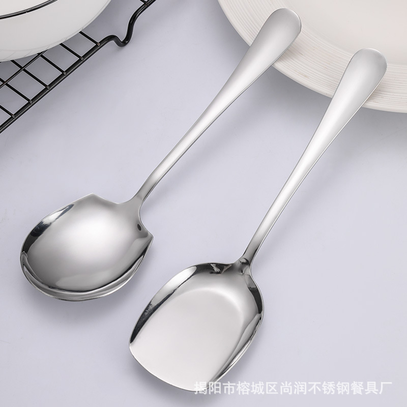 Hotel public spoons, thickened stainless steel large-sized serving spoons, large restaurant long-handled large serving spoons, cafeteria serving spoons details Picture
