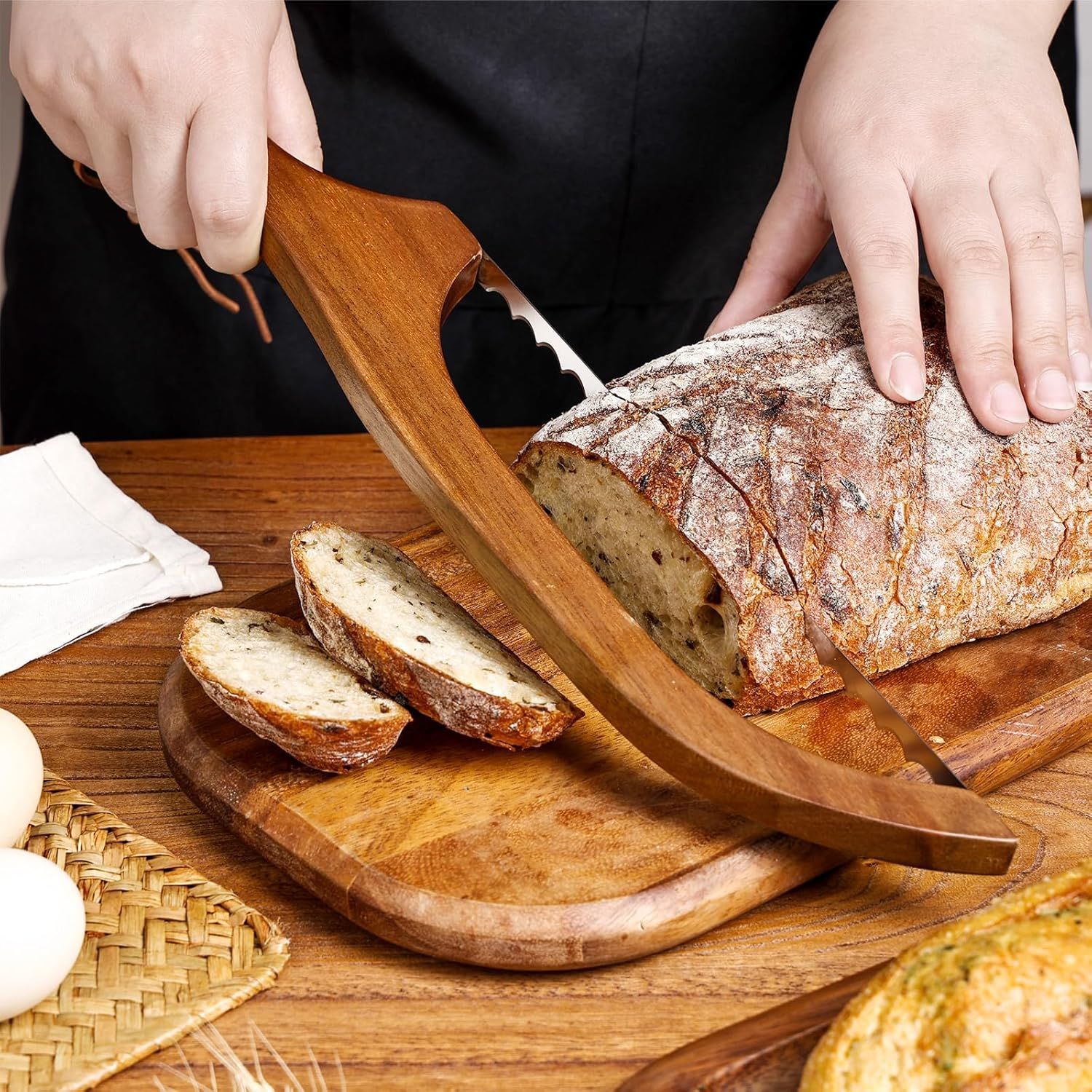 Hot-selling bread cutter, toast saw, simple bread cutting tool, wooden baguette cutting saw Specification drawing