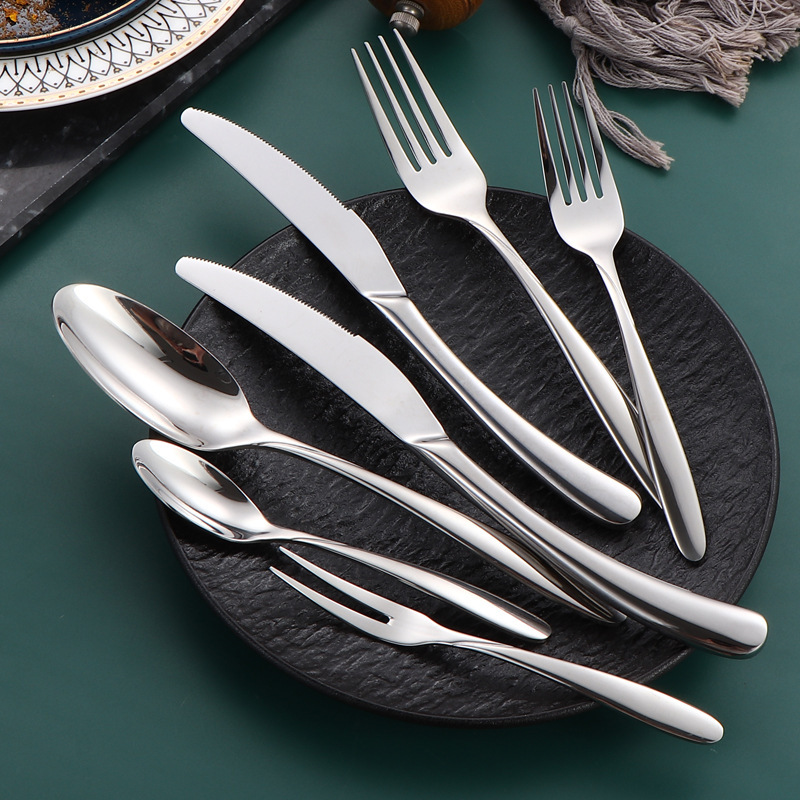 Export costa steak knife, fork and spoon set 304 stainless steel Western tableware knife and fork 4-piece set Dessert spoon Ouya details Picture