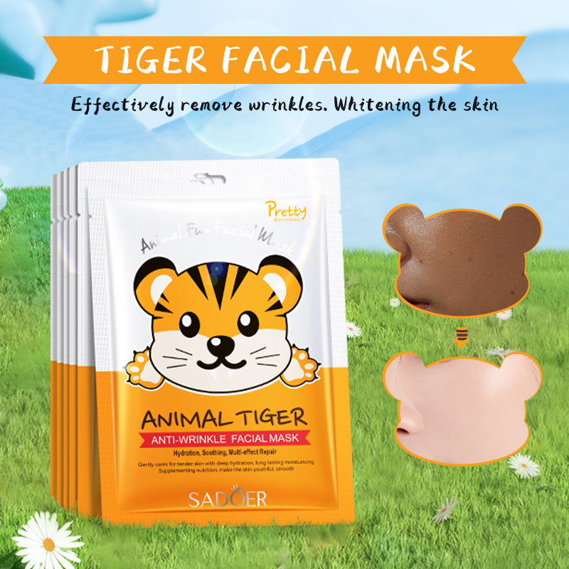 Cross-border wholesale of SADOER animal tiger pattern anti-wrinkle and hydrating facial masks in English details Picture