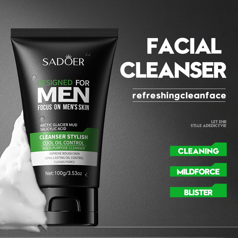 All-english SADOER Cool and Stylish Men's Multi-Effect Facial Cleanser Refreshing Men's skin Care Series Cross-border export wholesale details Picture
