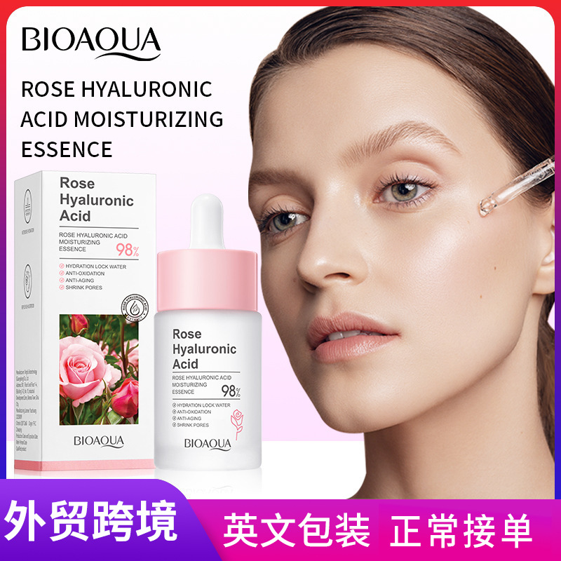Cross-border wholesale of all-English BIOAOUA Rose Hyaluronic Acid Moisturizing Essence, Repairing and Hydrating Fine Essence full figure