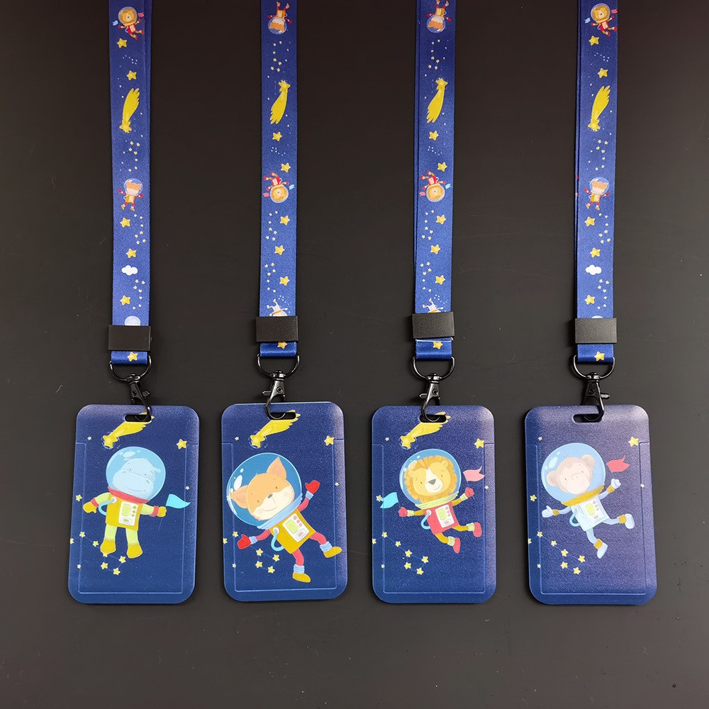 Astronaut card holder, ID card holder, keychain, sliding cover, transparent card holder, double-sided small card, bus card, ID card, student Specification image