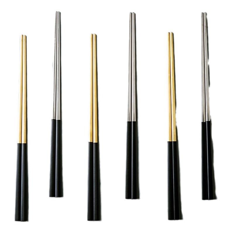 304 stainless steel metal chopsticks, light luxury home, ins style couple chopsticks, a pair for restaurants, black and gold for hotels Item Picture