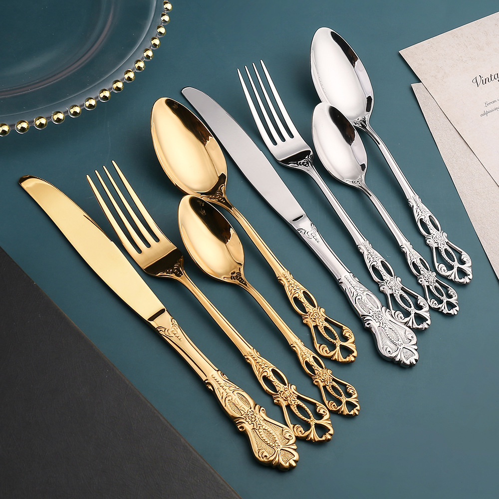Cross-border Amazon knife, fork and spoon 24-piece set of stainless steel tableware, golden spoon tableware, six-person restaurant knife and fork Application Scenario