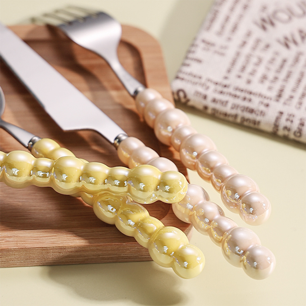 Light luxury 304 stainless steel knife, fork and spoon, creative pearl ceramic handle tableware, Western steak knife, fork and dessert spoon Specification drawing