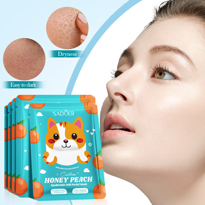 Cross-border wholesale of SADOER peach hyaluronic acid Hydrating Cartoon Mask and Moisturizing mask in English details Picture