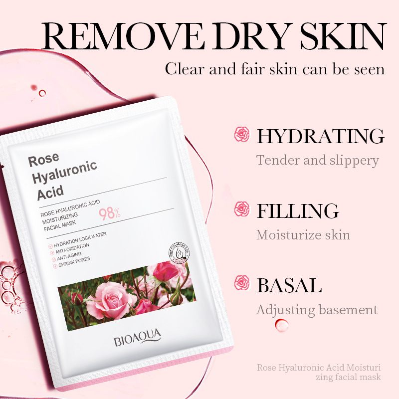 Cross-border wholesale of BIOAOUA Rose Hyaluronic Acid Moisturizing Facial mask in English details Picture