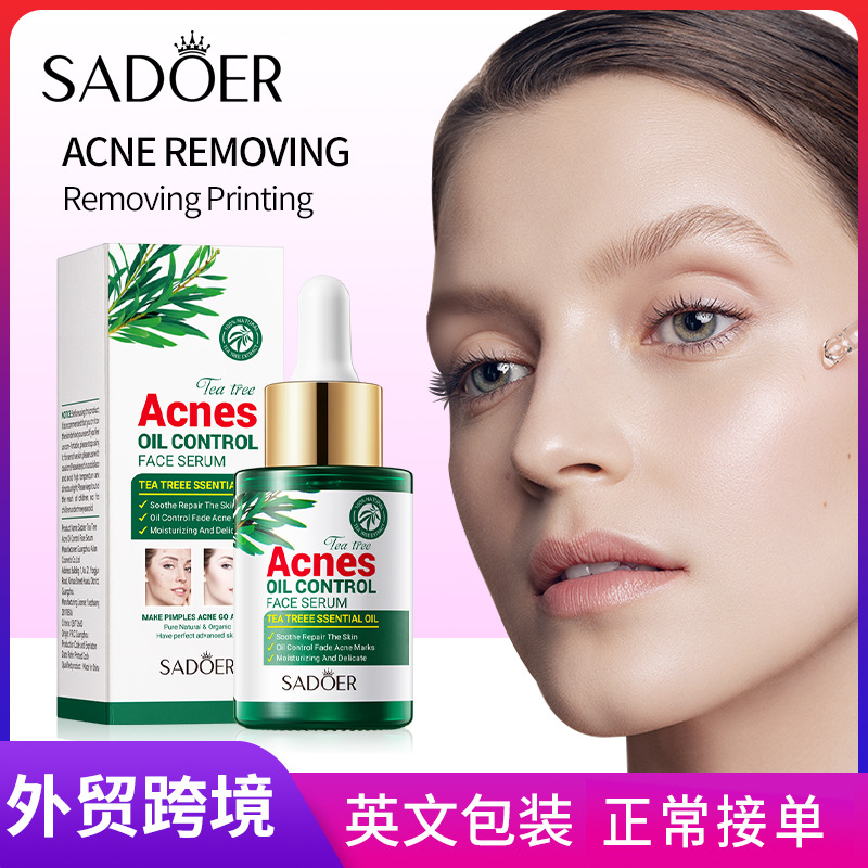 All-english SADOER Tea Tree Acne and Oil Control Essence, Student Hydrating and Anti-acne Original Liquid, cross-border export wholesale full figure