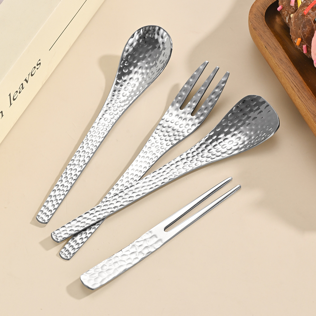 Dessert fork, pastry spoon, fruit fork, afternoon tea 304 stainless steel hammer-textured Japanese salad fork, household cake spoon Specification drawing