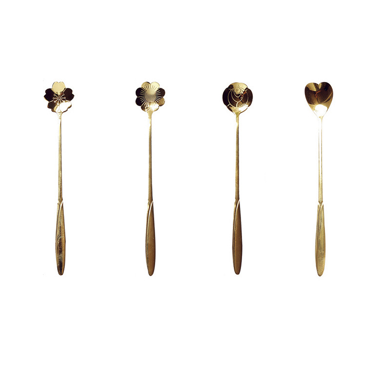 Creative cherry blossom long-handled titanium gold stainless steel spoon, Japanese tableware stirring rod, spoon, coffee spoon, stirring spoon Item Picture