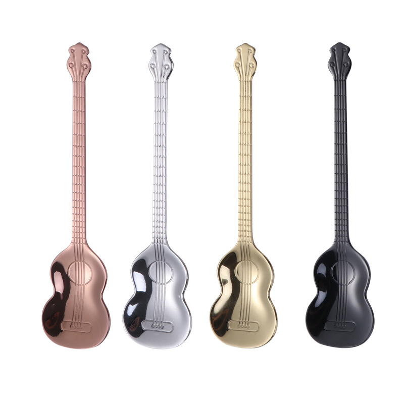 Wholesale creative 304 stainless steel coffee spoons, guitar music bar spoons, mixing spoons, dessert ice cream spoons, Logo Item Picture
