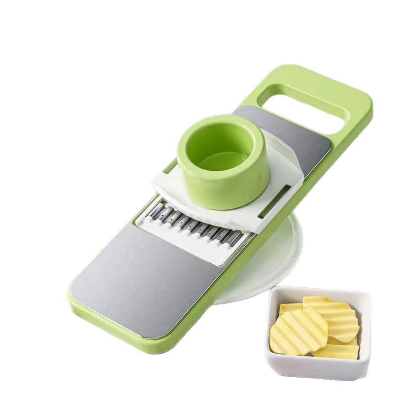 A multi-functional stainless steel panel vegetable slicer for the kitchen, a perfect tool for peeling potatoes, garlic and carrot shreds, scraping and slicing Item Picture