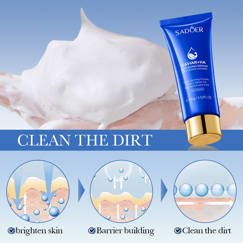 Cross-border export wholesale of SADOER caviar hyaluronic acid Anti-wrinkle Repair Moisturizing Facial Cleanser Item Picture