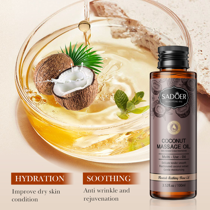 Full English SADOER fractionated coconut oil base massage oil Moisturizing skin and body essential oil cross-border export wholesale Specification drawing