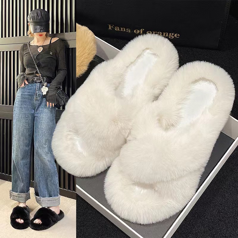 Cross-wool slippers for women's outerwear 2023 new Korean style ins trendy shoes for autumn and winter warmth, home cotton slippers 483 details Picture