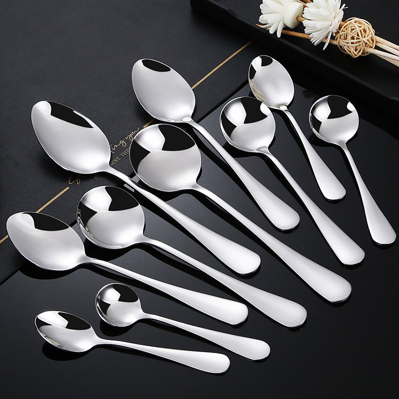 Stainless steel spoons, long-handled dessert round spoons, thickened household dining soup spoons and spoons, 1010 hotel Western tableware wholesale Specification drawing