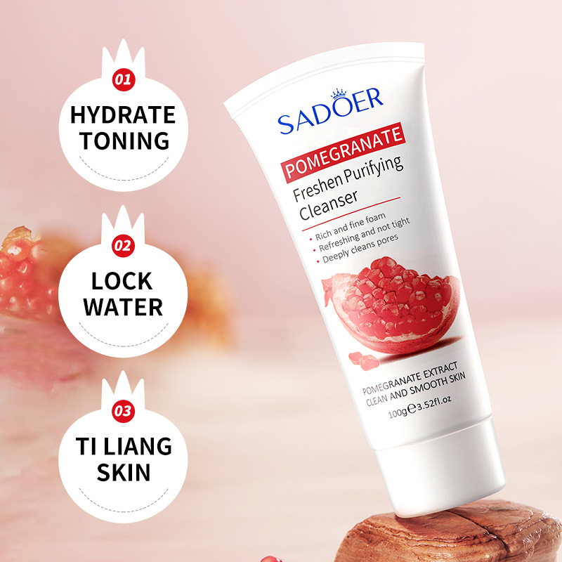 Cross-border export wholesale of all-English SADOER Pomegranate Fresh Facial Cleanser Application Scenario