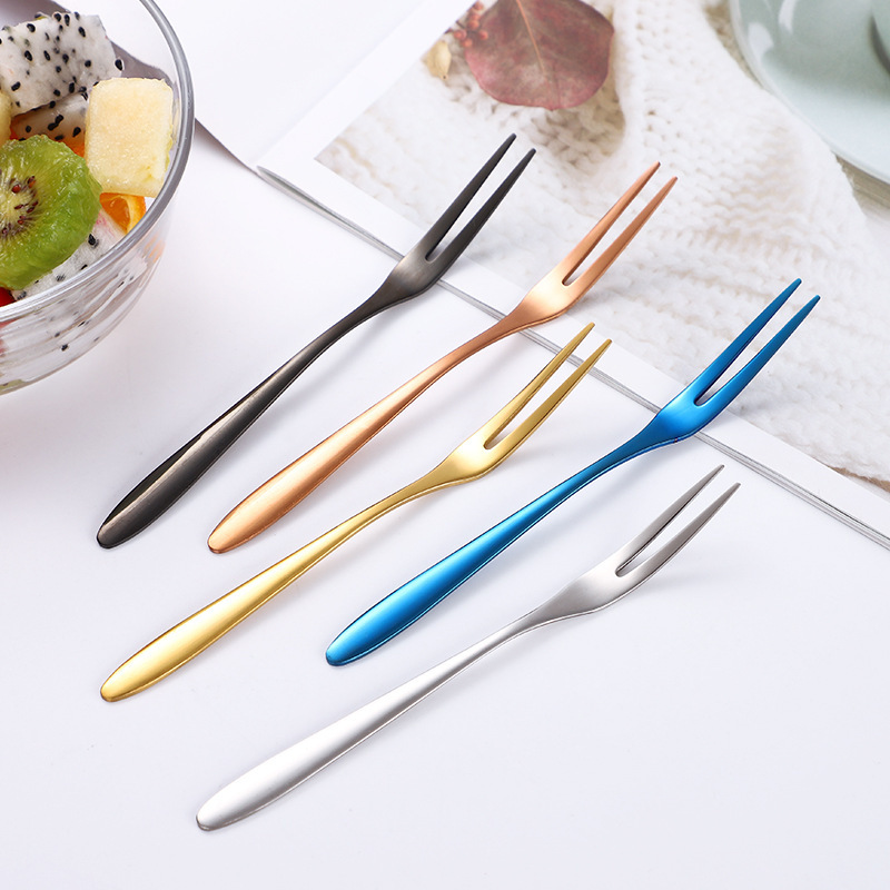 304 stainless steel fruit fork, salad fork, creative two-toothed cake fork, Western dessert signboard, hotel supplies tableware details Picture