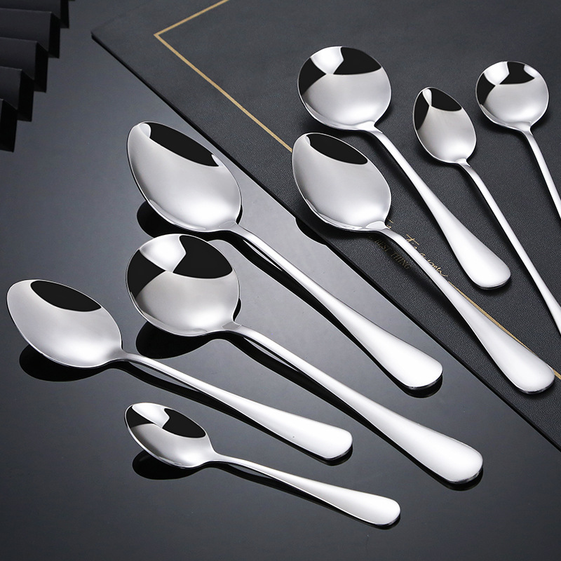 Stainless steel spoons, long-handled dessert round spoons, thickened household dining soup spoons and spoons, 1010 hotel Western tableware wholesale details Picture