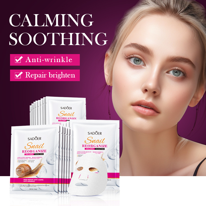 SADOER Snail Reconstituted Collagen Mask in English for hydrating, moisturizing and improving dryness. Cross-border export wholesale full figure