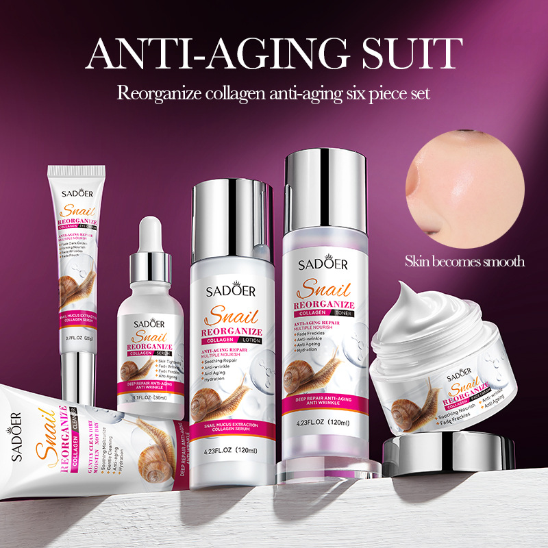 Cross-border export wholesale of SADOER Snail Recombinant Collagen Six-piece Moisturizing Skin Care Set in full English details Picture