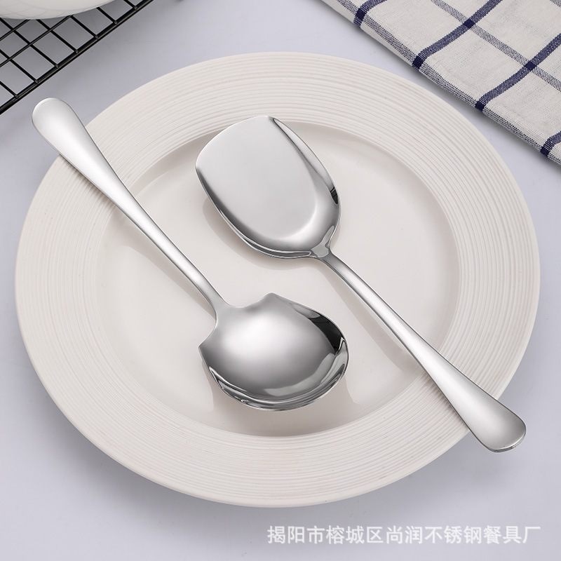 Hotel public spoons, thickened stainless steel large-sized serving spoons, large restaurant long-handled large serving spoons, cafeteria serving spoons Specification drawing