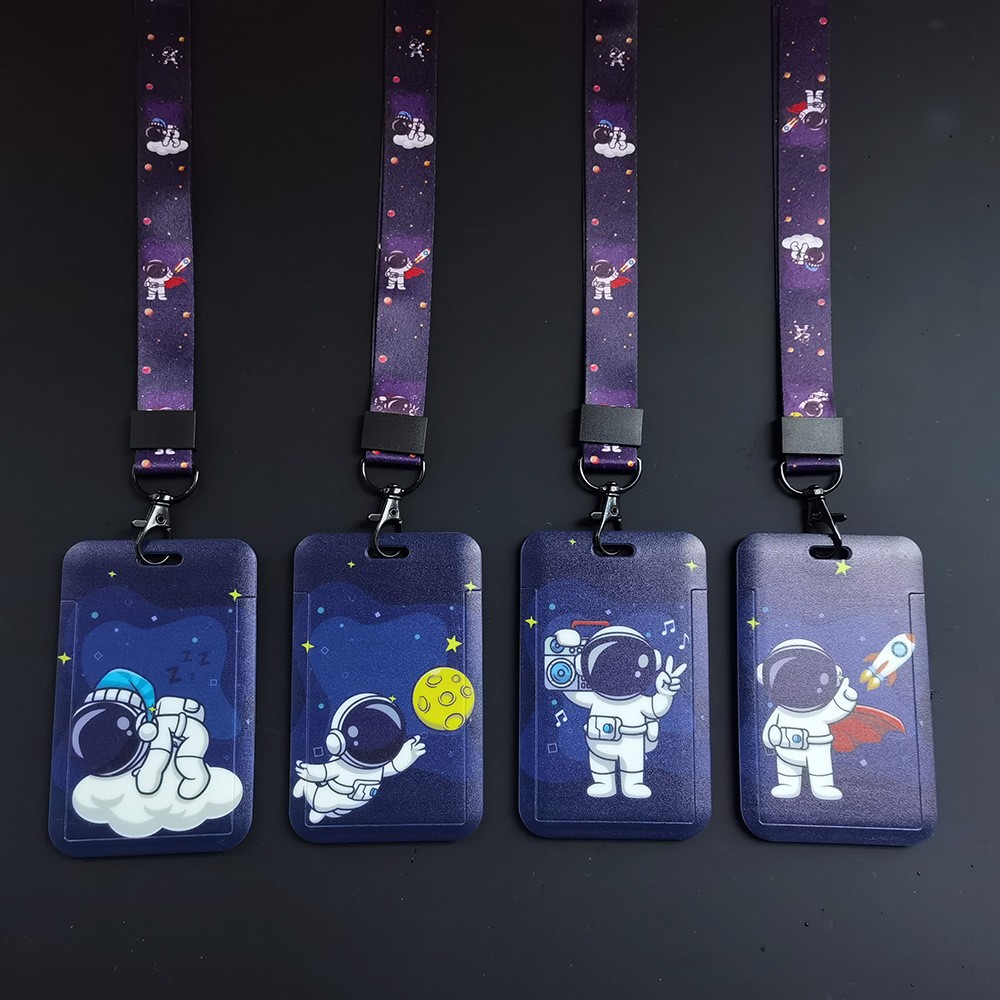 Astronaut card holder, ID card holder, keychain, sliding cover, transparent card holder, double-sided small card, bus card, ID card, student details Picture