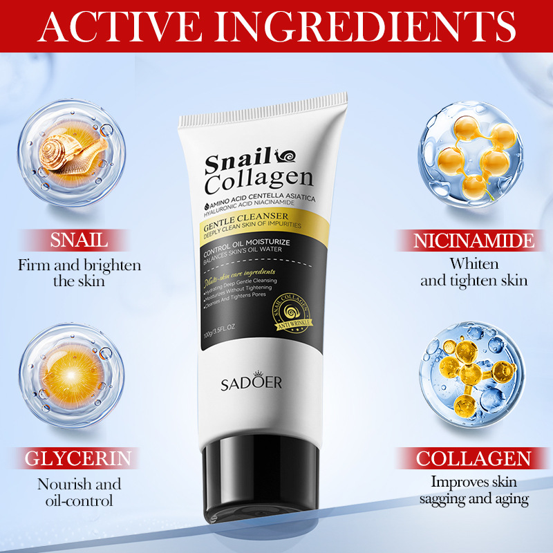 SADOER Snail Collagen Gentle Facial Cleanser, non-irritating facial cleanser, cross-border export wholesale Specification drawing