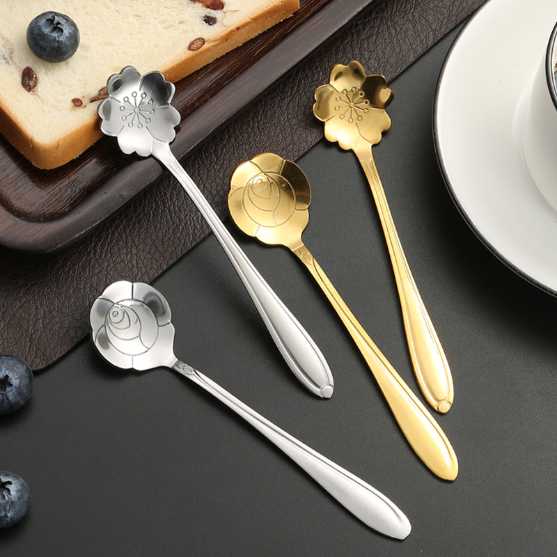 Stainless steel ins coffee spoon, long-handled cherry blossom mixing spoon, dessert honey small flower spoon, wedding Starba-style souvenir full figure