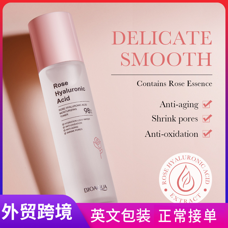 All-english BIOAOUA Rose Hyaluronic Acid Moisturizing Toner, Hydrating and Brightening Moisturizing Water Cross-border export wholesale full figure