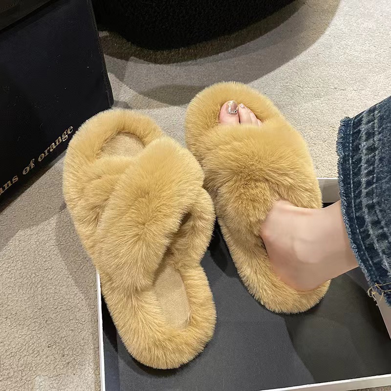 Cross-wool slippers for women's outerwear 2023 new Korean style ins trendy shoes for autumn and winter warmth, home cotton slippers 255 Application Scenario