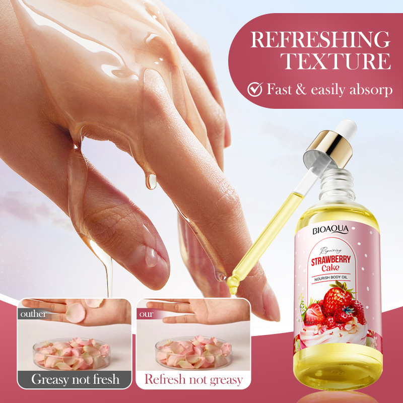 All-english BIOAOUA Strawberry Cake Nourishing Body Oil Moisturizing Skin Essence Cross-border export wholesale Application Scenario
