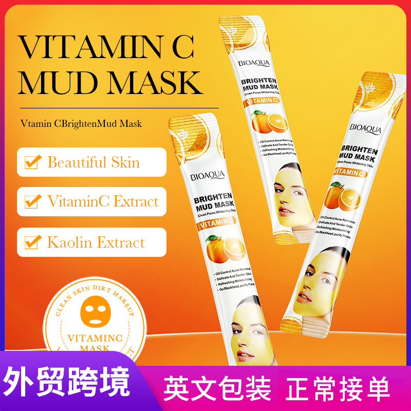 All-english BIOAOUA Vitamin c Brightening Mud Film Naked Skin Rejuvenation, brightening and Cleansing Mud Film cross-border export wholesale full figure