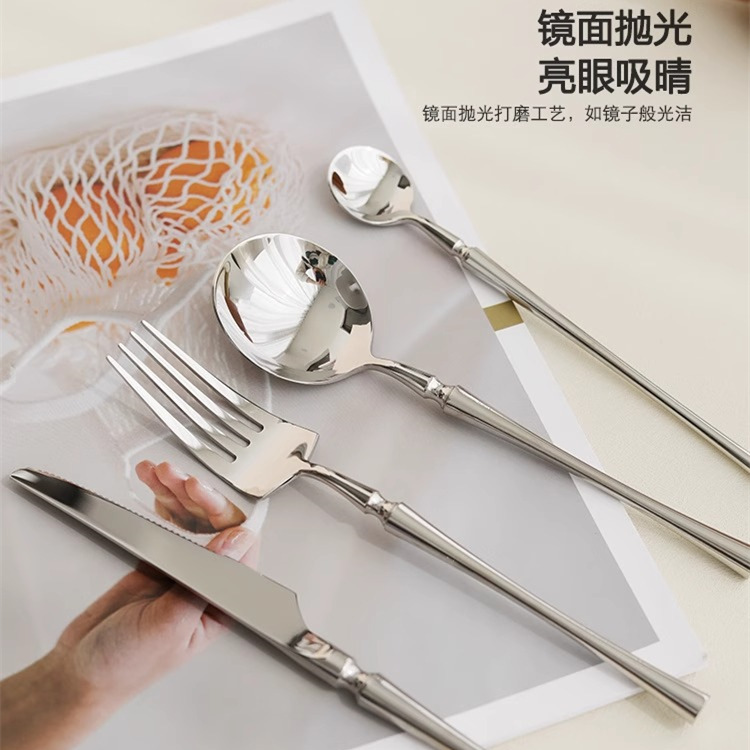 Steak knife and fork set, Little Waist French knife, fork and spoon, 304 stainless steel spoon, Western tableware, dessert spoon and fork details Picture