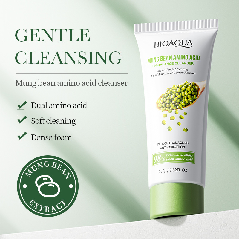 All-english BIOAOUA mung bean amino acid Facial Cleanser, cleansing and skin care facial cleanser paste film, cross-border export wholesale Specification drawing