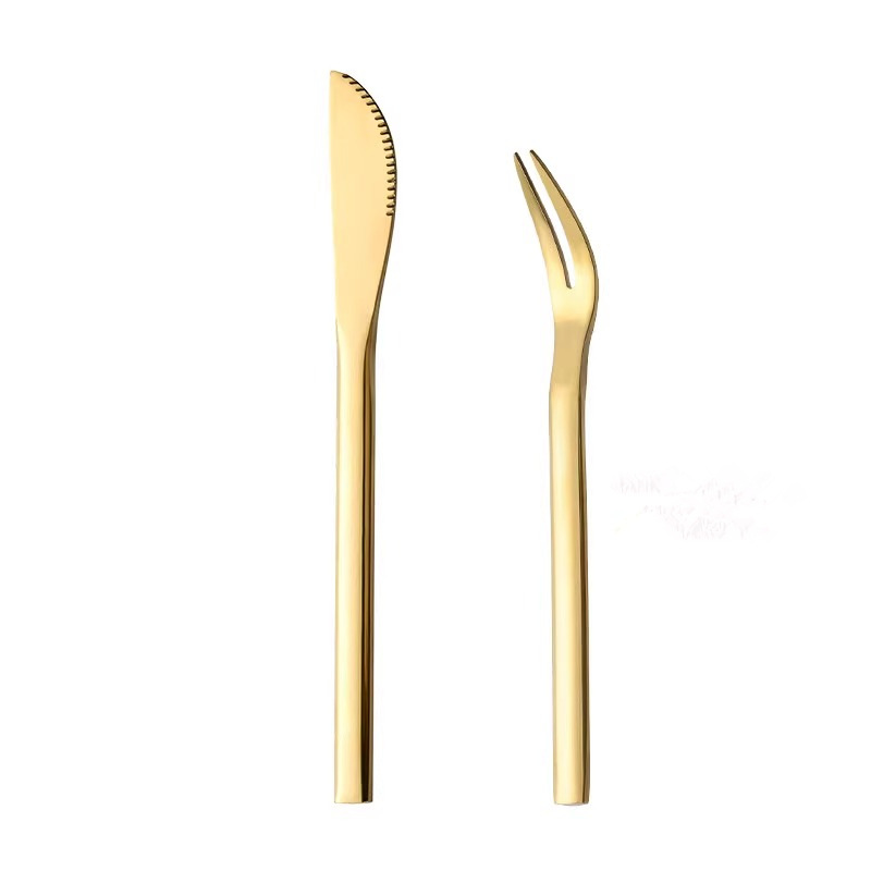 Thickened stainless steel mooncake knife and fork set, Western pastry children's dessert fork, household fruit label with golden printed LOGO Item Picture