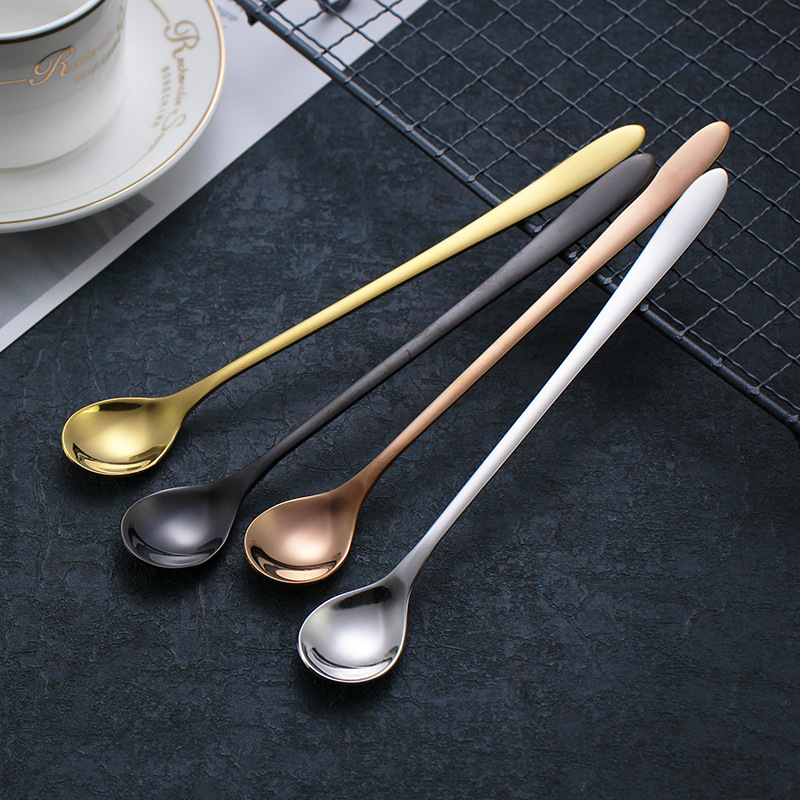 Direct-sale 304 stainless steel coffee spoons, long-handled mixing spoons, extended creative ice spoons for beverages, and honey spoons for desserts full figure